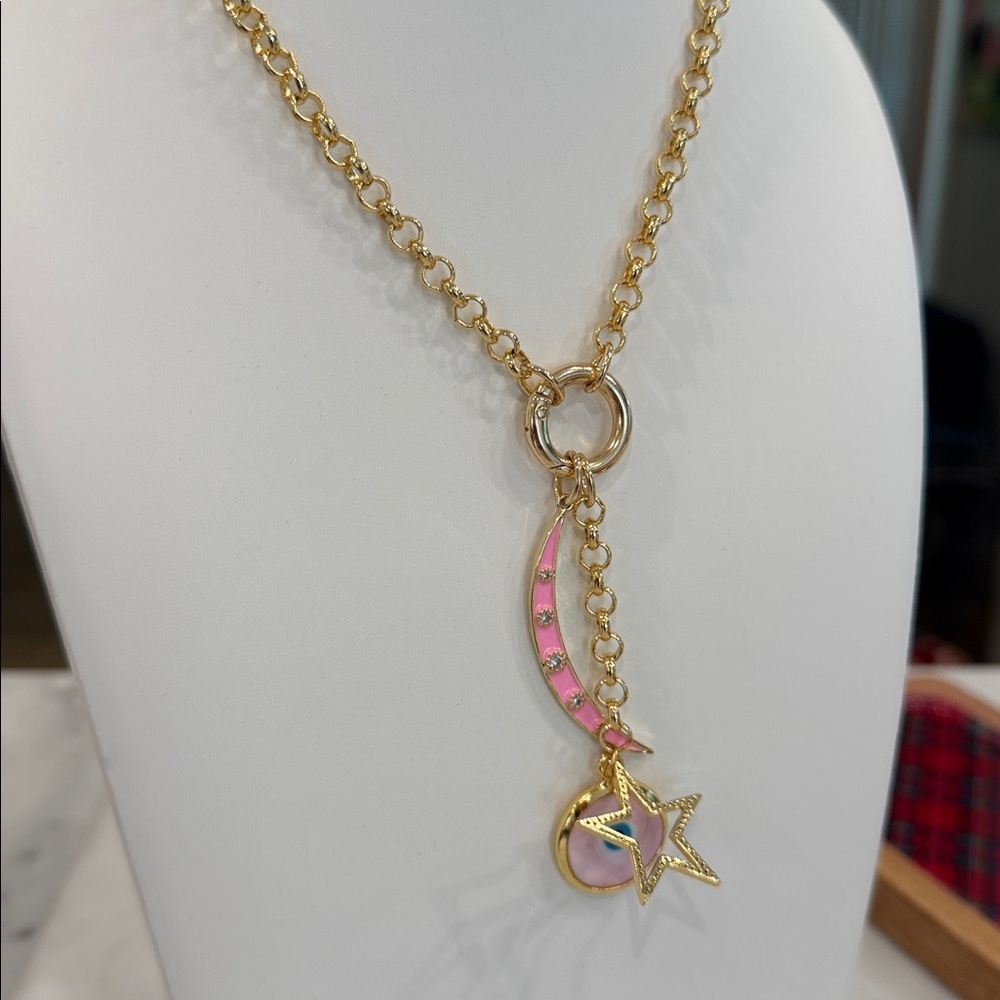 LOve, Lisa Charm Necklace with star, moon and evil eye